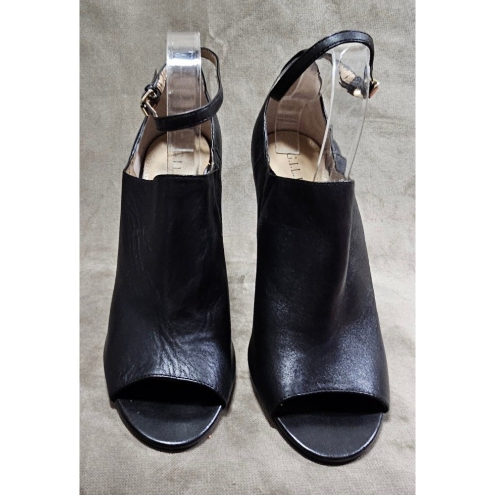 G.I.L.I. Black Leather Peep Toe Ankle Strap Block Heel Shooties Booties Womens